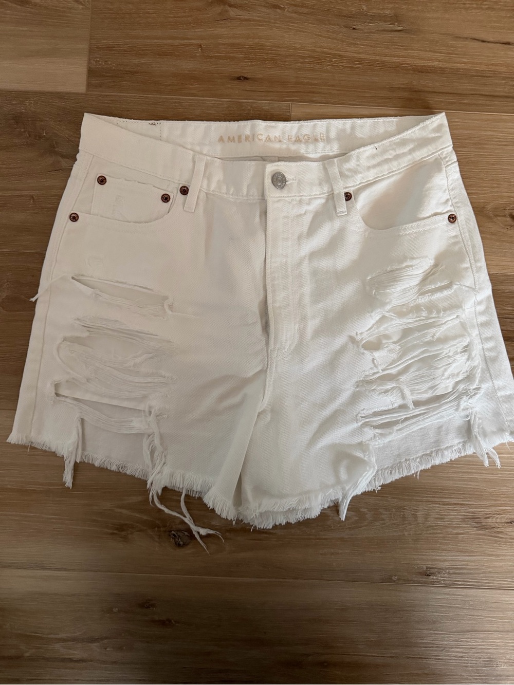 American Eagle Outfitters White Distressed Denim Shorts
